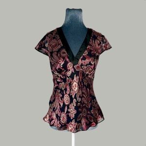 romantic velvet silk blend paisley chiffon empire waist babydoll top 4P gothic